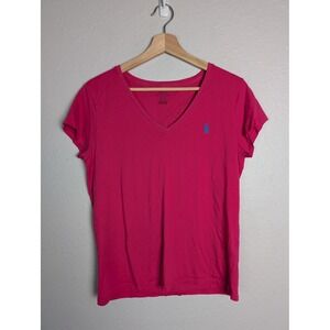 Polo Ralph Lauren Shirt Womens XL Pink V-Neck Embroidered Logo Cotton Basic